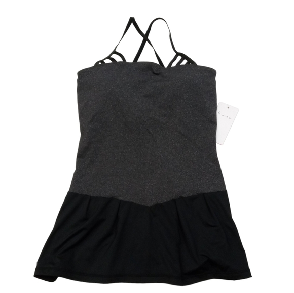 Hu-Nu Cross Back Black Grey Performance Exercise Workout Tank with Peplum SZ S - Picture 3 of 8